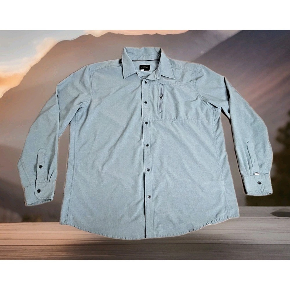 Marmot Technical Shirt Men's XXL Vented Roll-Up Sleeve Slate Blue Outdoor Hiking